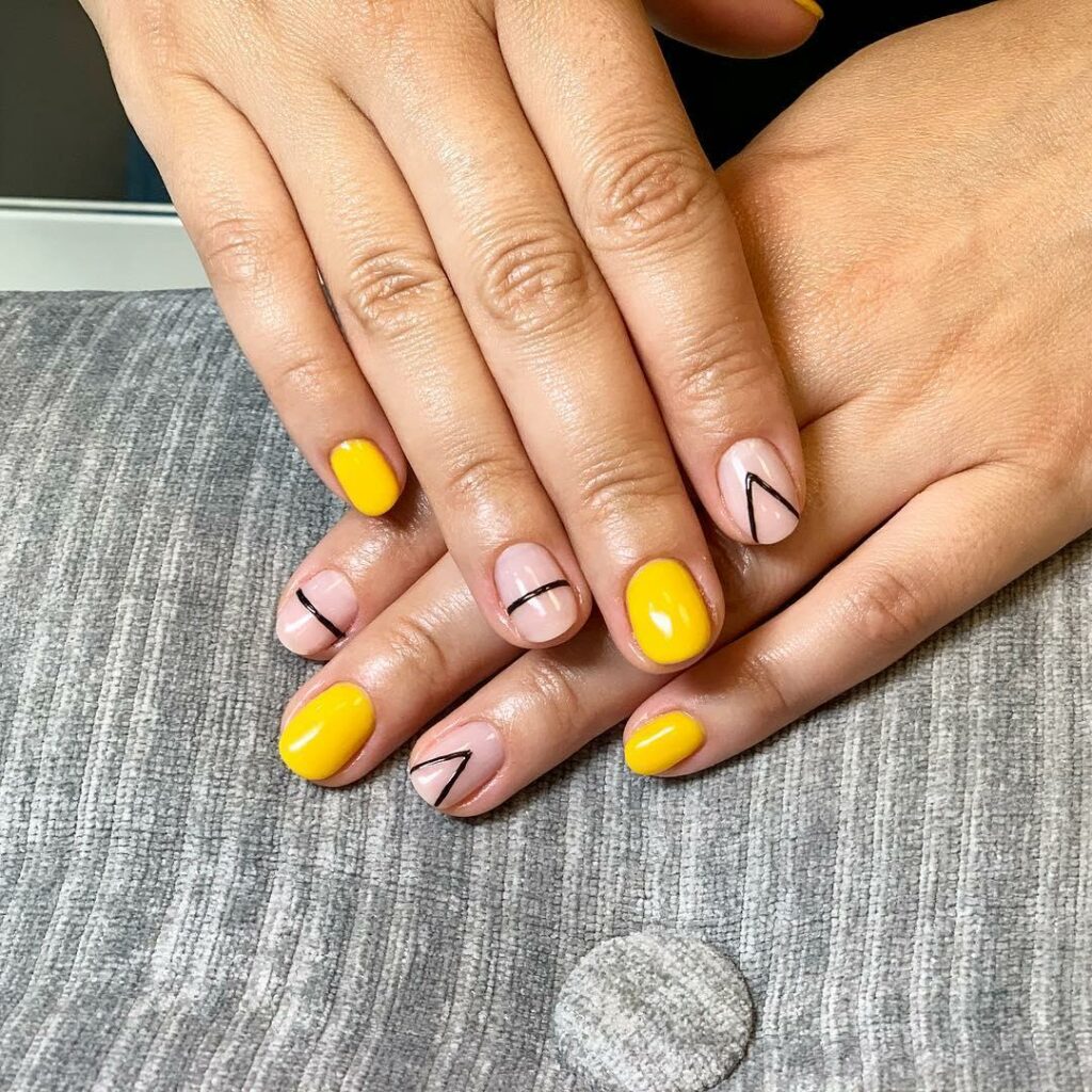 Yellow and Black Abstract Nails