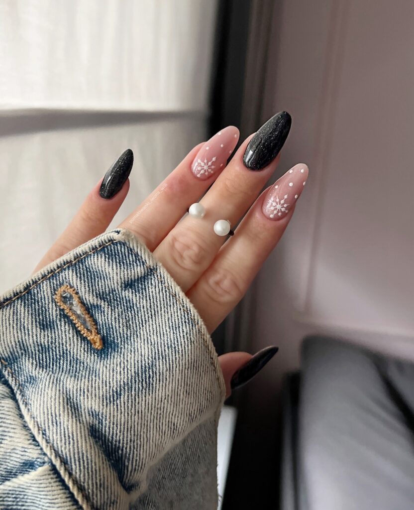 Charcoal Grey Christmas Nails with a Festive Sparkle