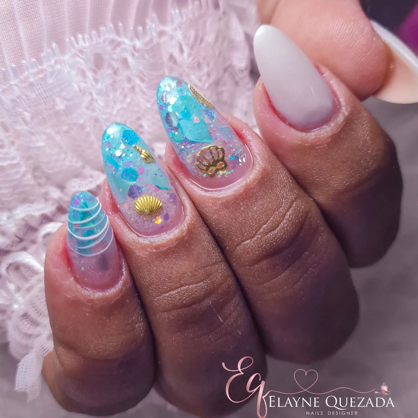 Aquatic Bliss with Seashell Charms and Blue Iridescence