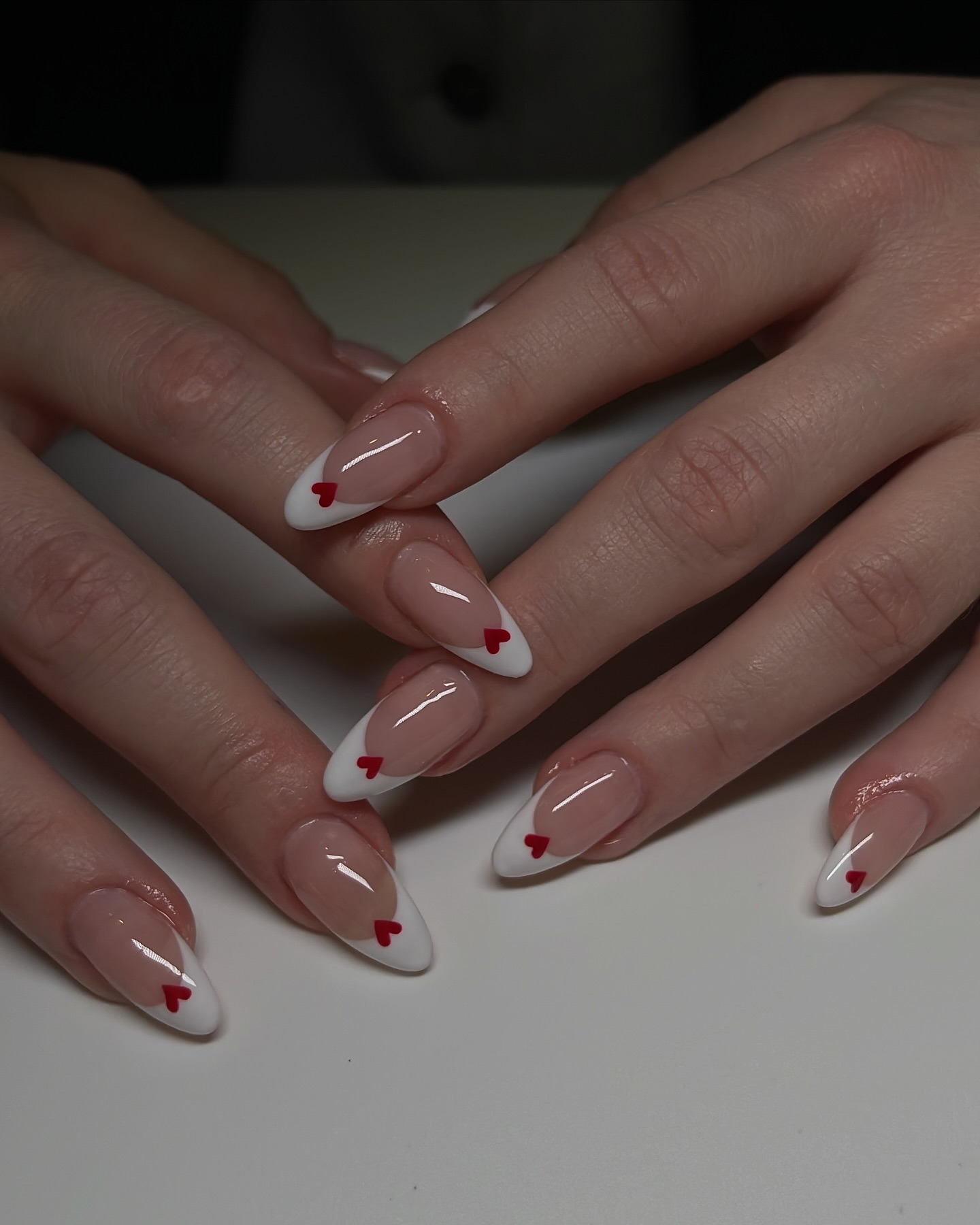 Charming French Manicure with Heart Accents