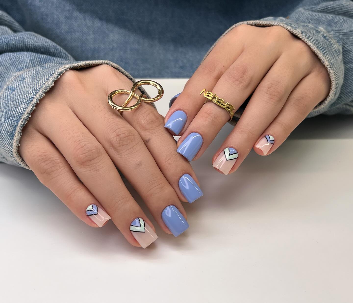 Chic Geometric Pastel Nails with Modern Square Tips
