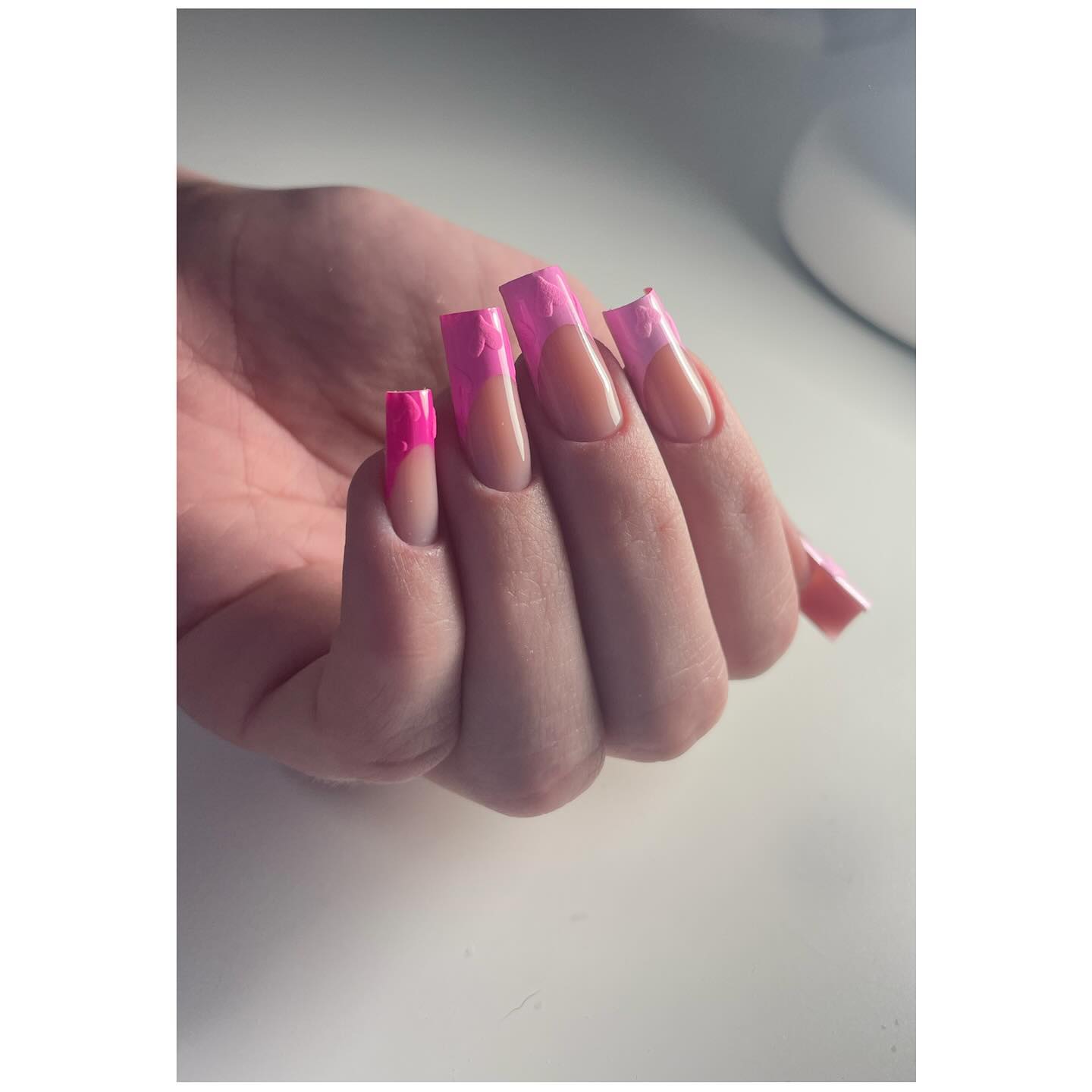Chic Pink French Tip on Long Square Nails