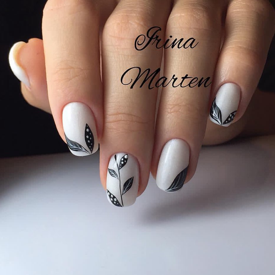 Chic White Matte with Black Leaf Accents
