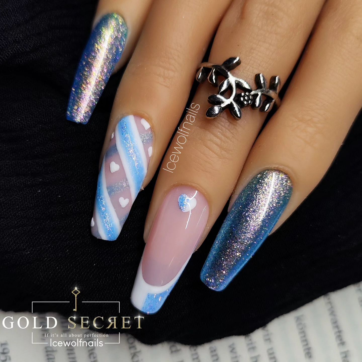 Elegant Holographic and Heart Nail Art