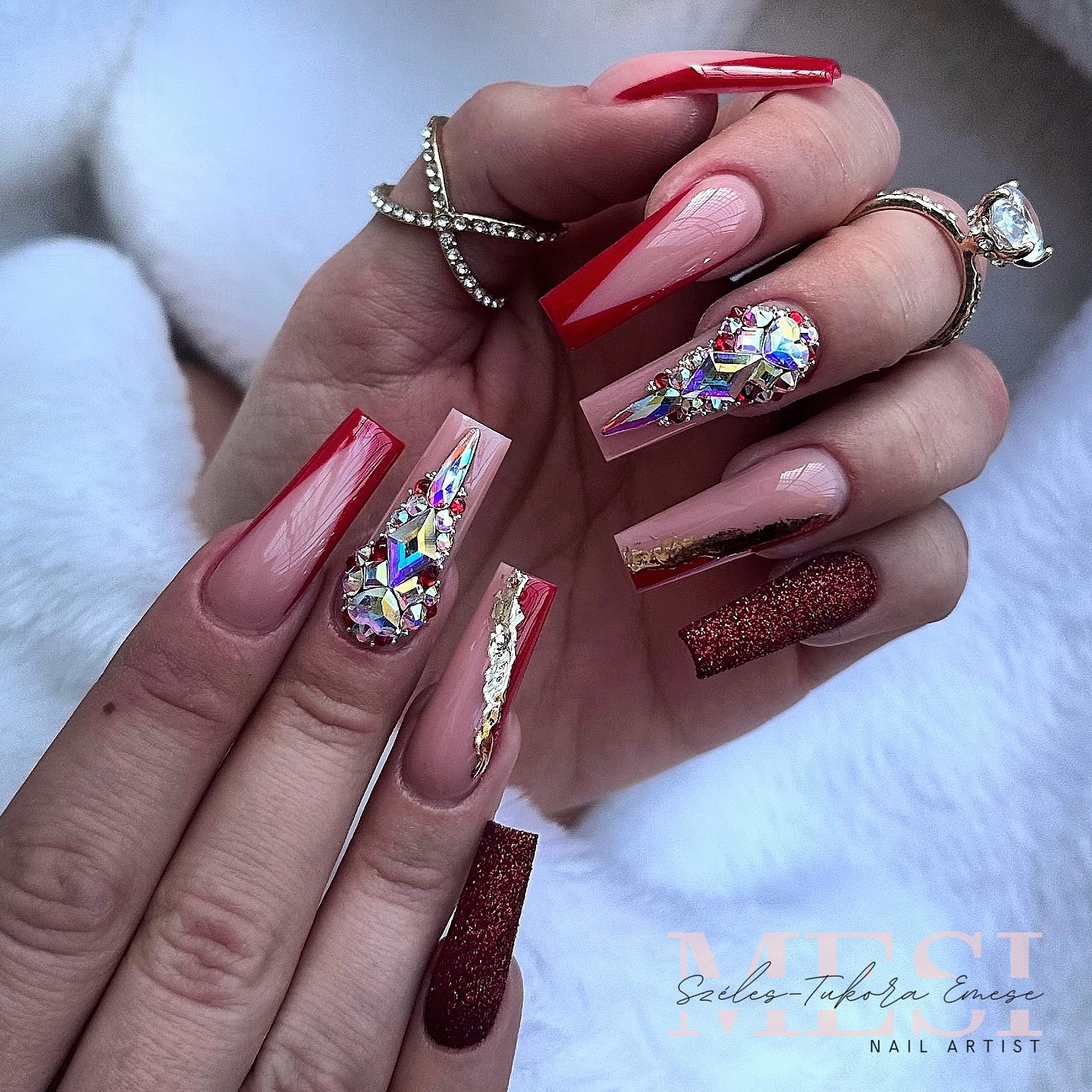Elegant Red Gradient with Jeweled Accents