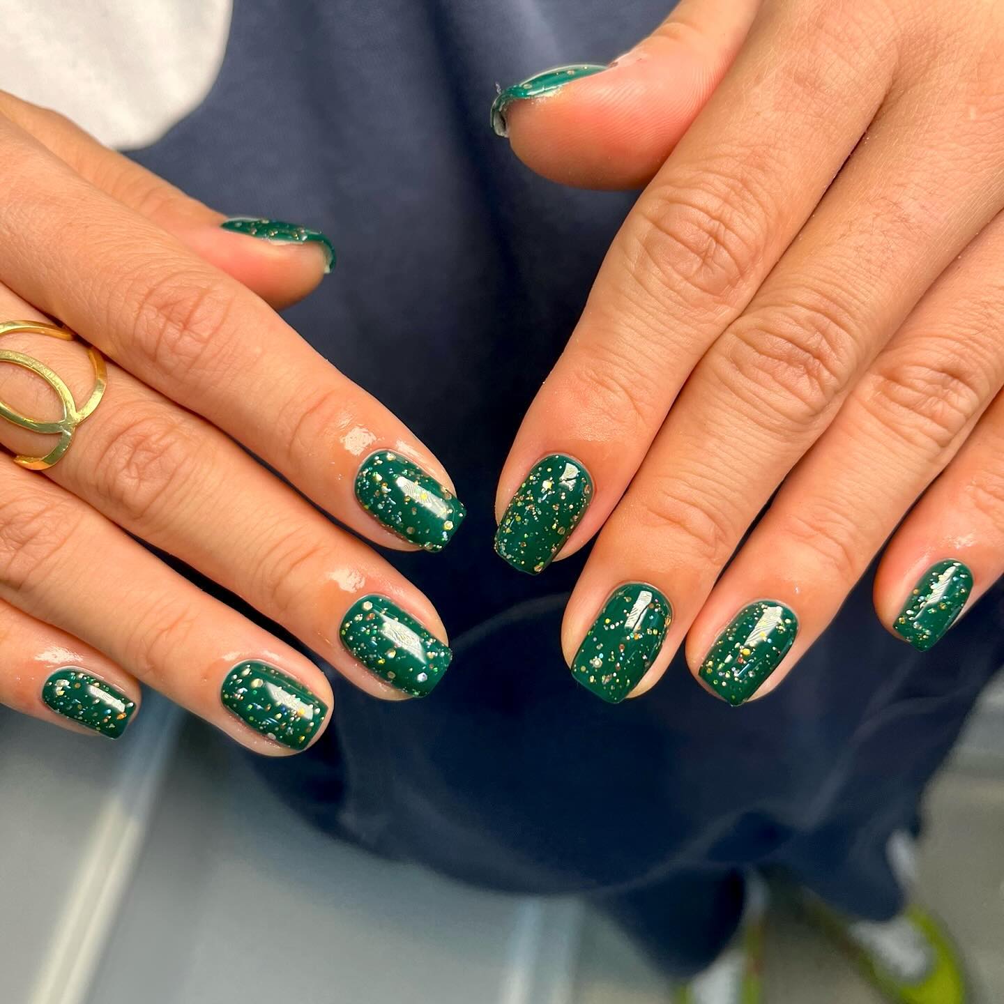 Gorgeous Green Glitter Almond Nails