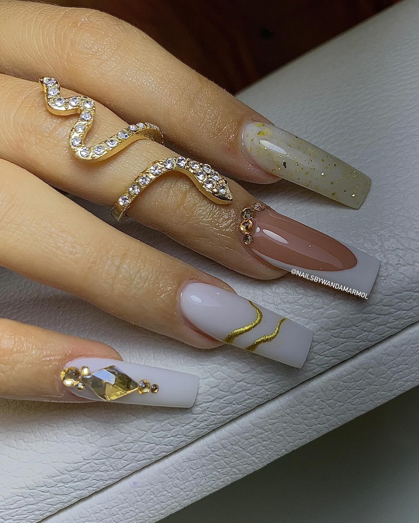 Luxurious Coffin Nails with Golden Sparkle