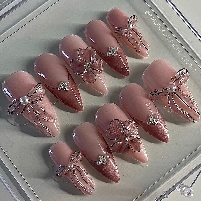 Luxurious Nude Pink Stilettos with Floral Charm
