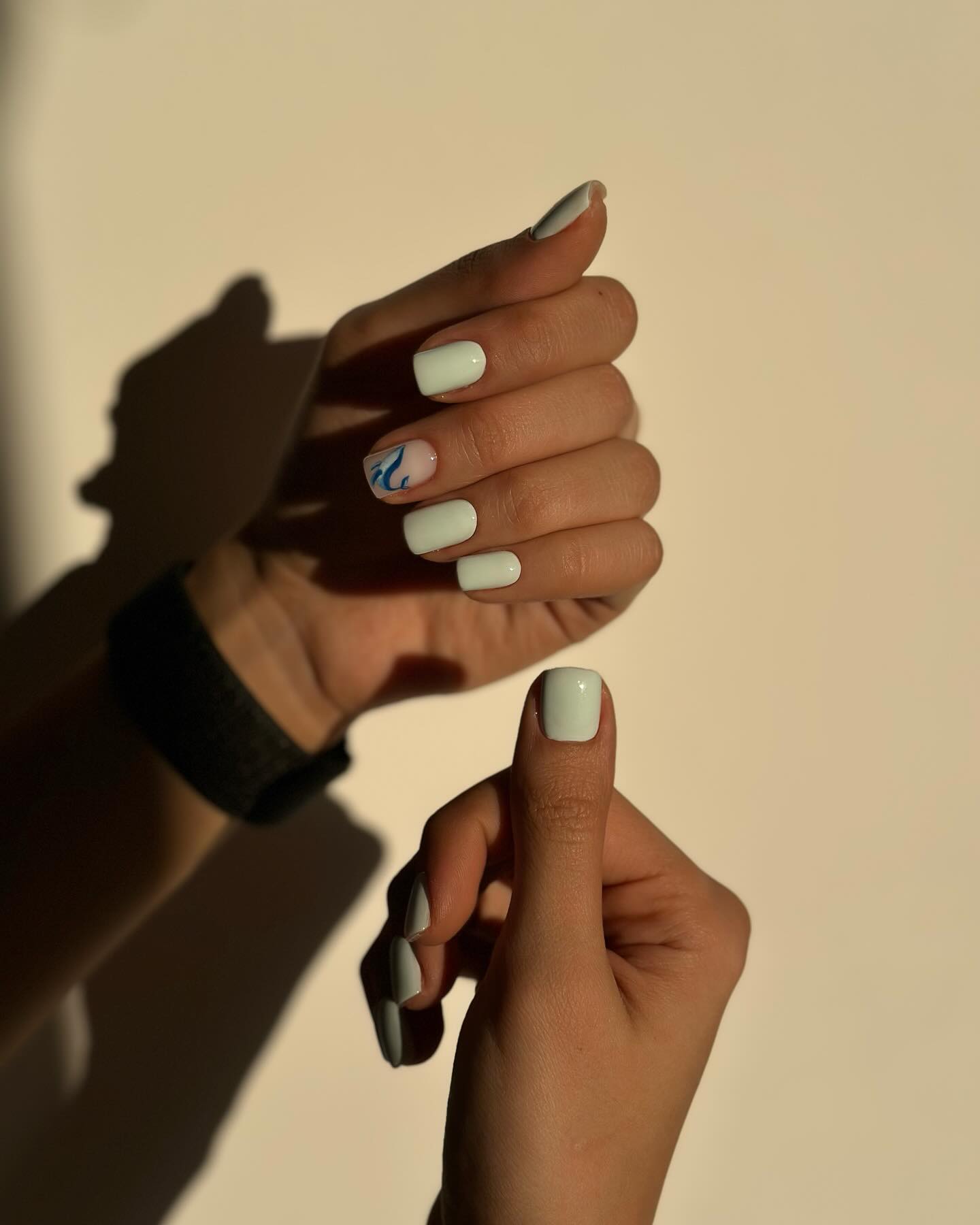 Matte Mint Elegance with a Hint of Blue