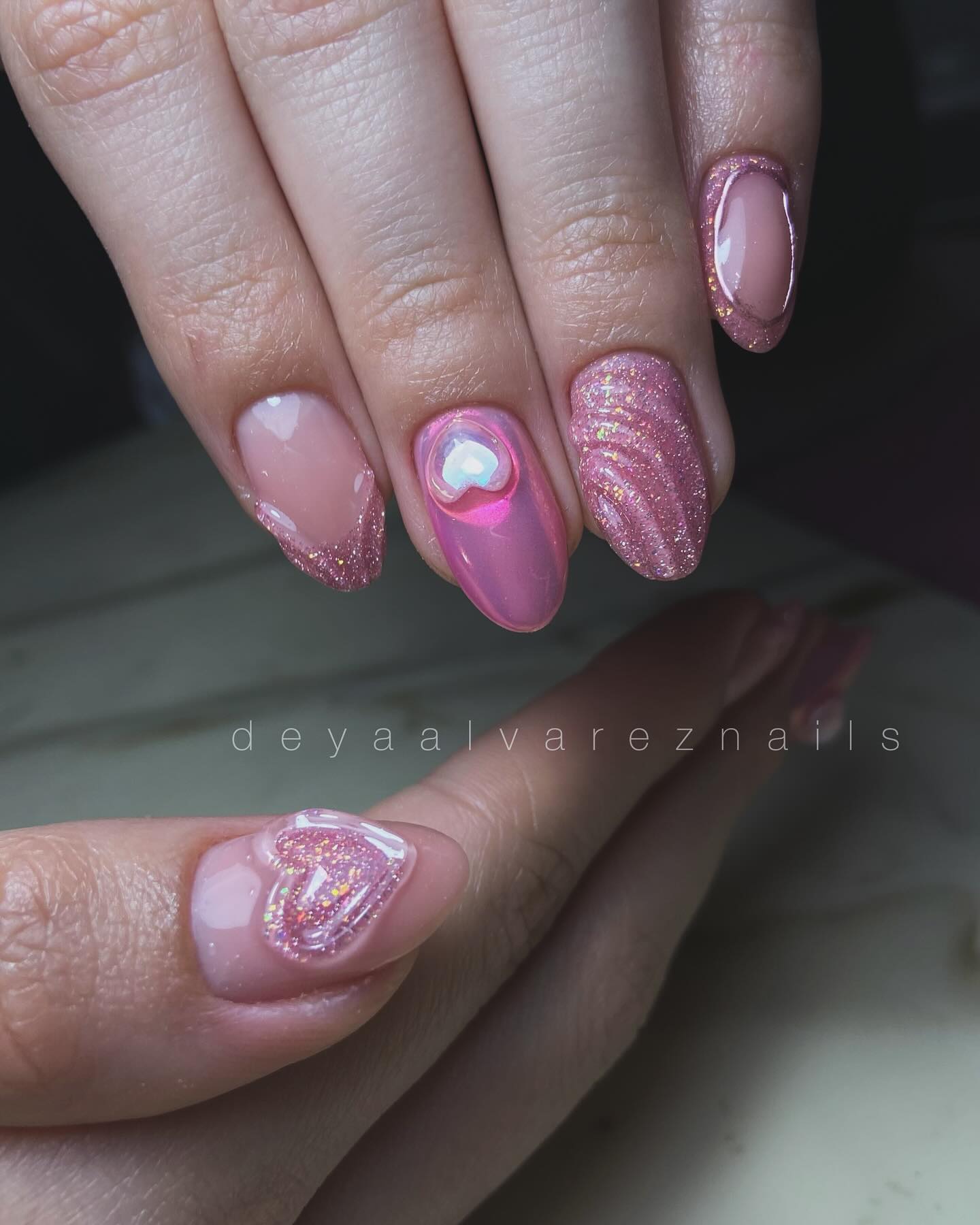 Pink Glitter Ombre Bliss with Gemstone Accent