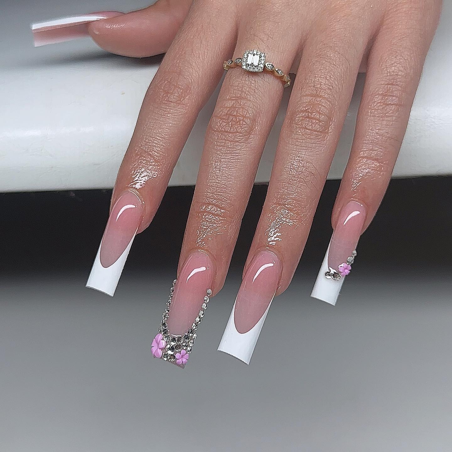 Pink White Floral Elegance with Sparkling Accents
