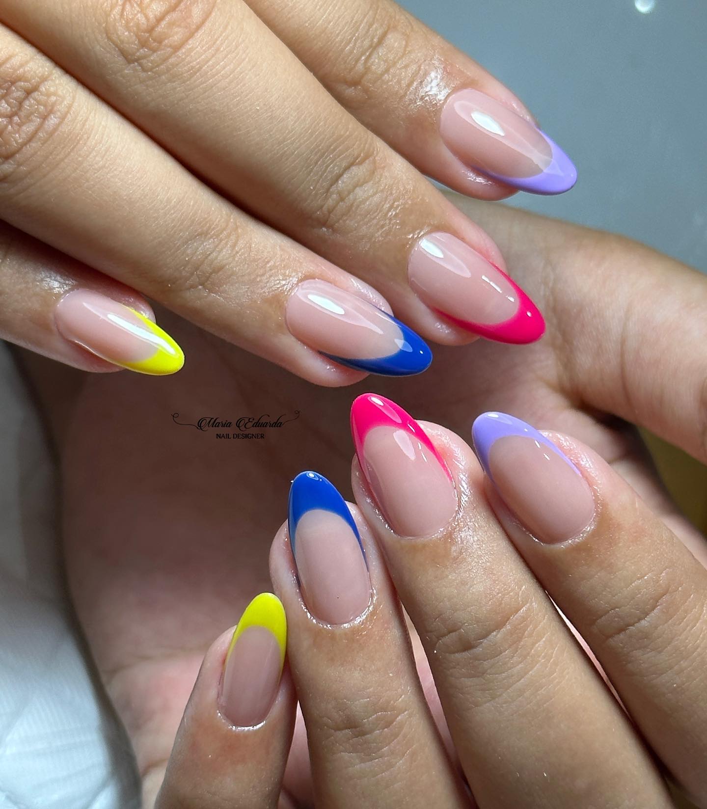 Playful Multicolor Ombre Almond Nails
