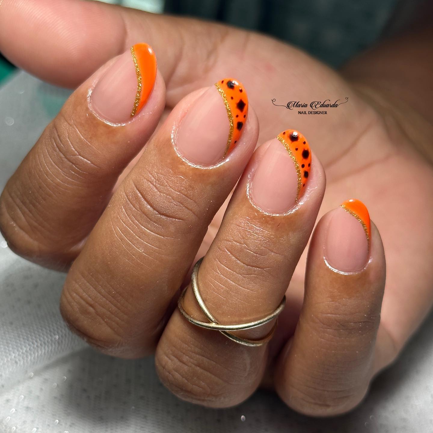 Playful Orange Tips with Glitter and Polka Dots