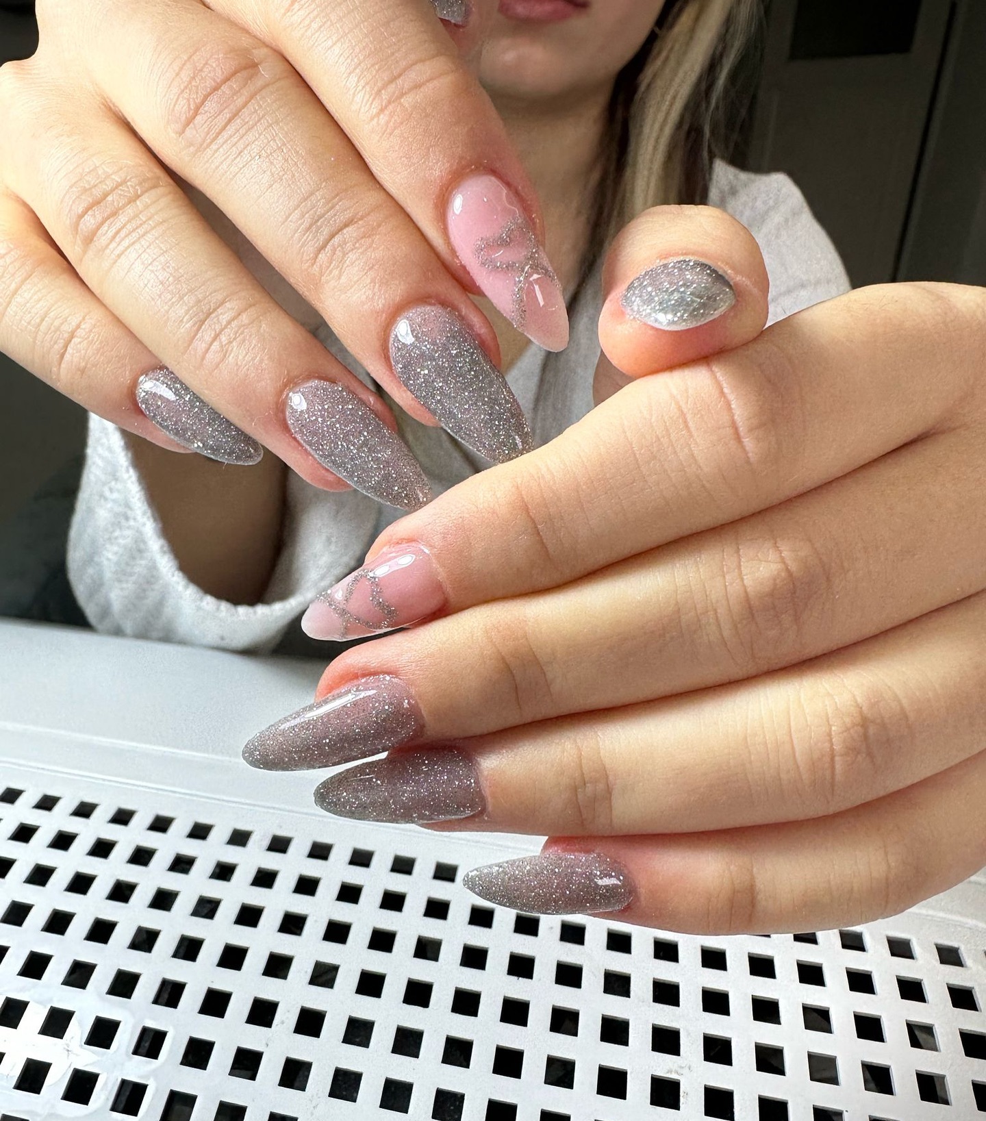 Silver Glitter Ombre with Pink Elegance