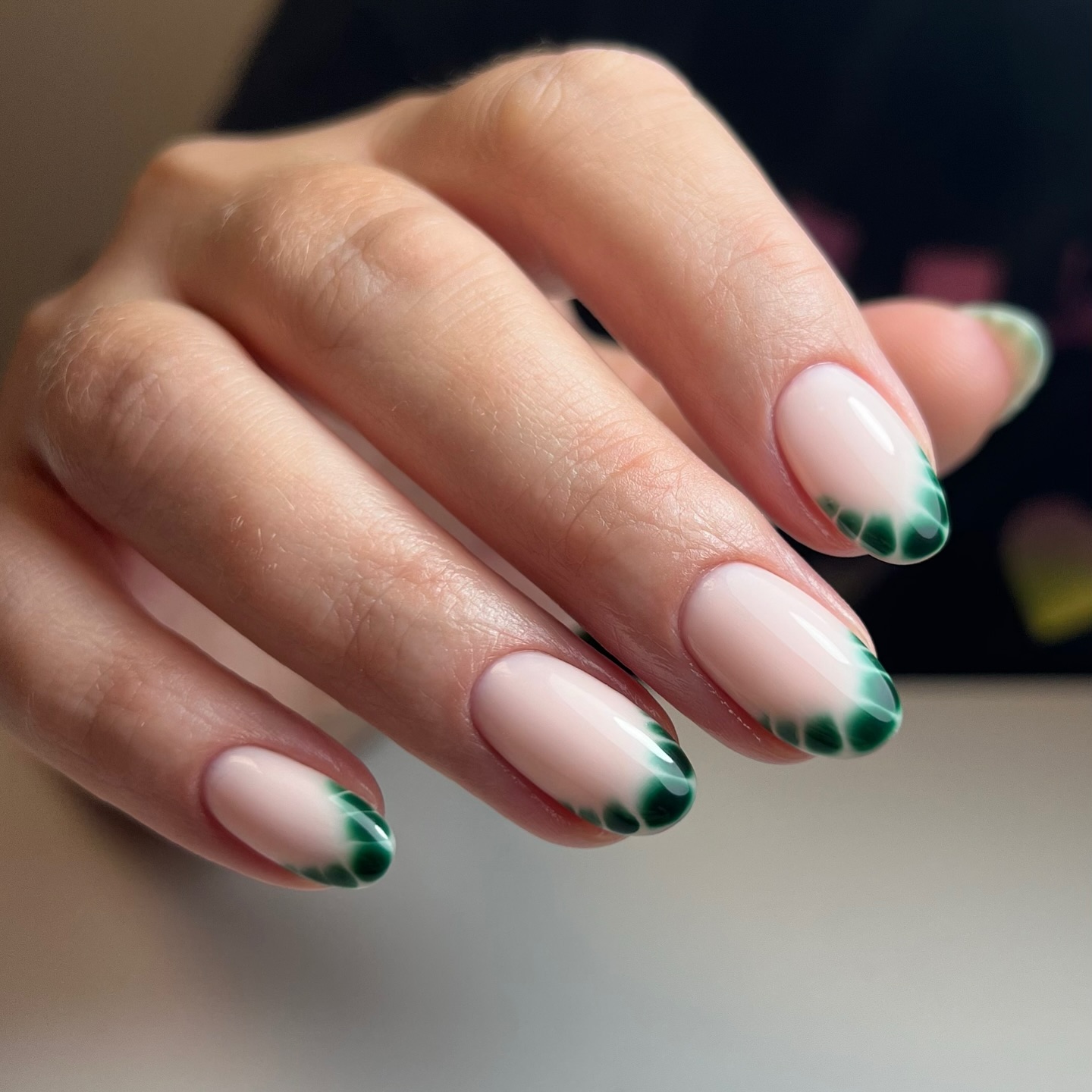 Spring Inspired French Manicure with Green Leaf Tips