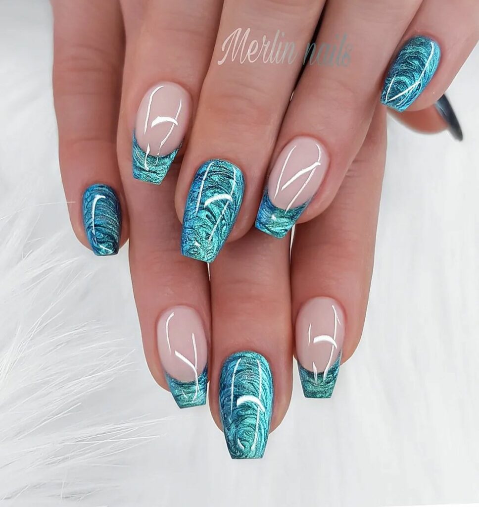 Turquoise Textured Patterns with Elegant White Line Art