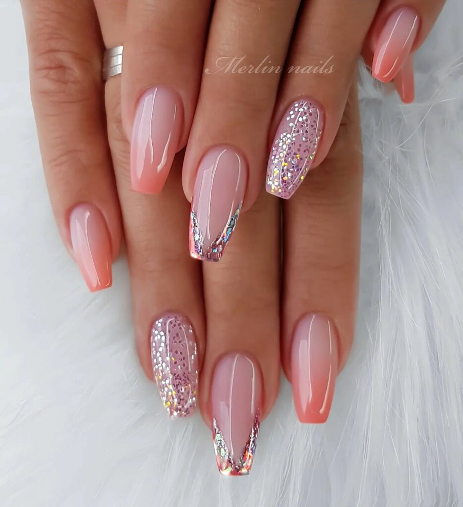 Glamorous Pink Nail Design with Sparkly Accents