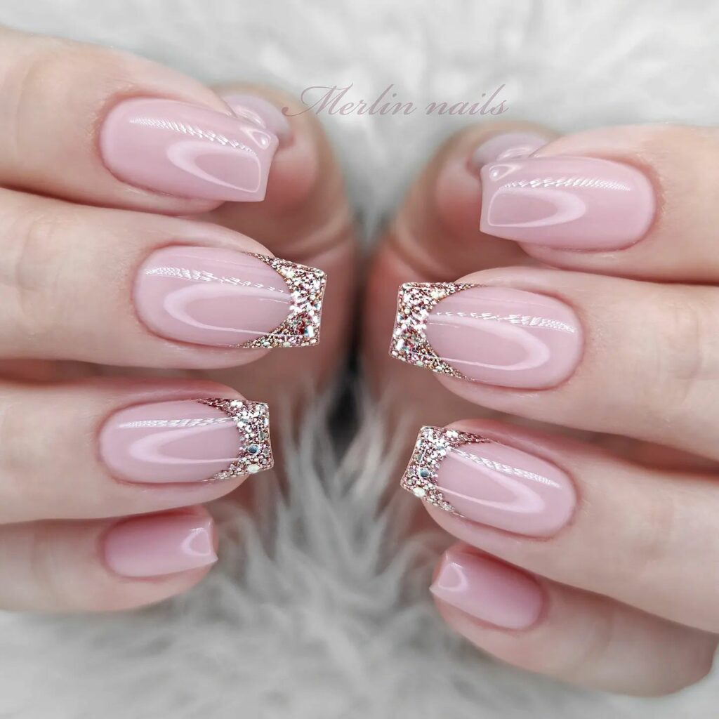 Sparkling Glitter Tips on Elegant Light Pink Base