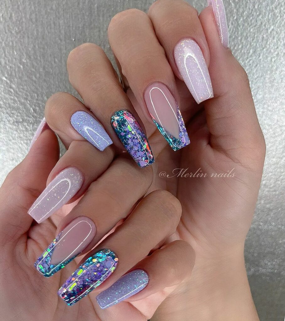 Lavender Glam: Captivating Nail Art with Sparkling Accents