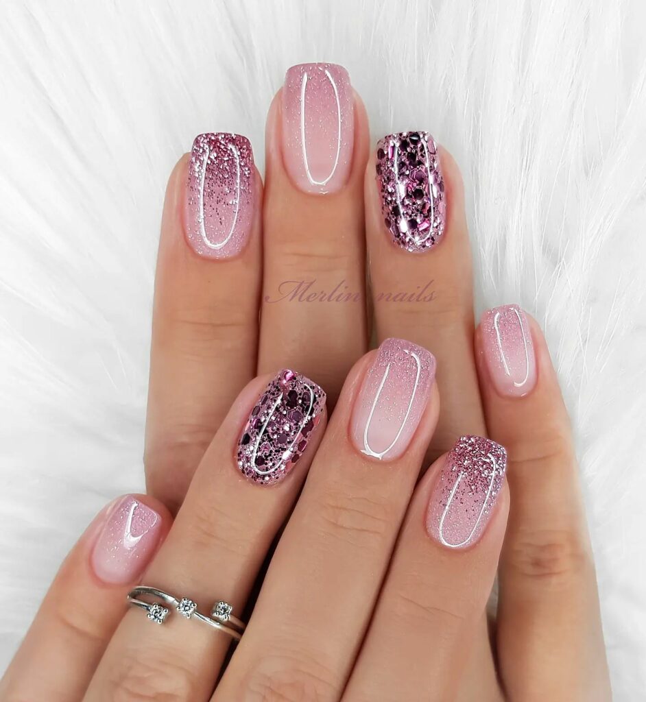 Sparkling Pink Glitter & Clear Polish: Chic Glamour for your Nails