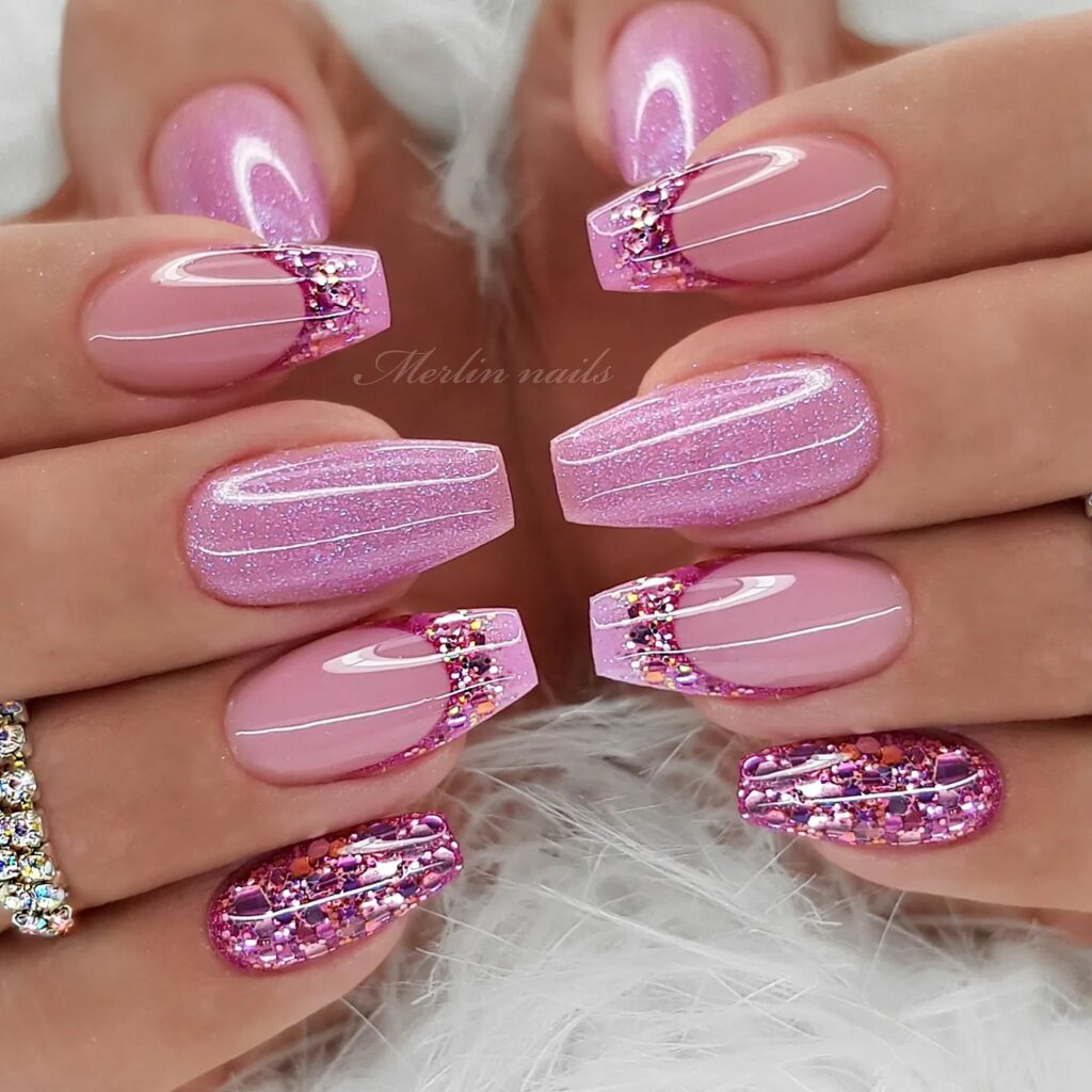 Shimmering Pink Glamour with Sparkling Nail Art
