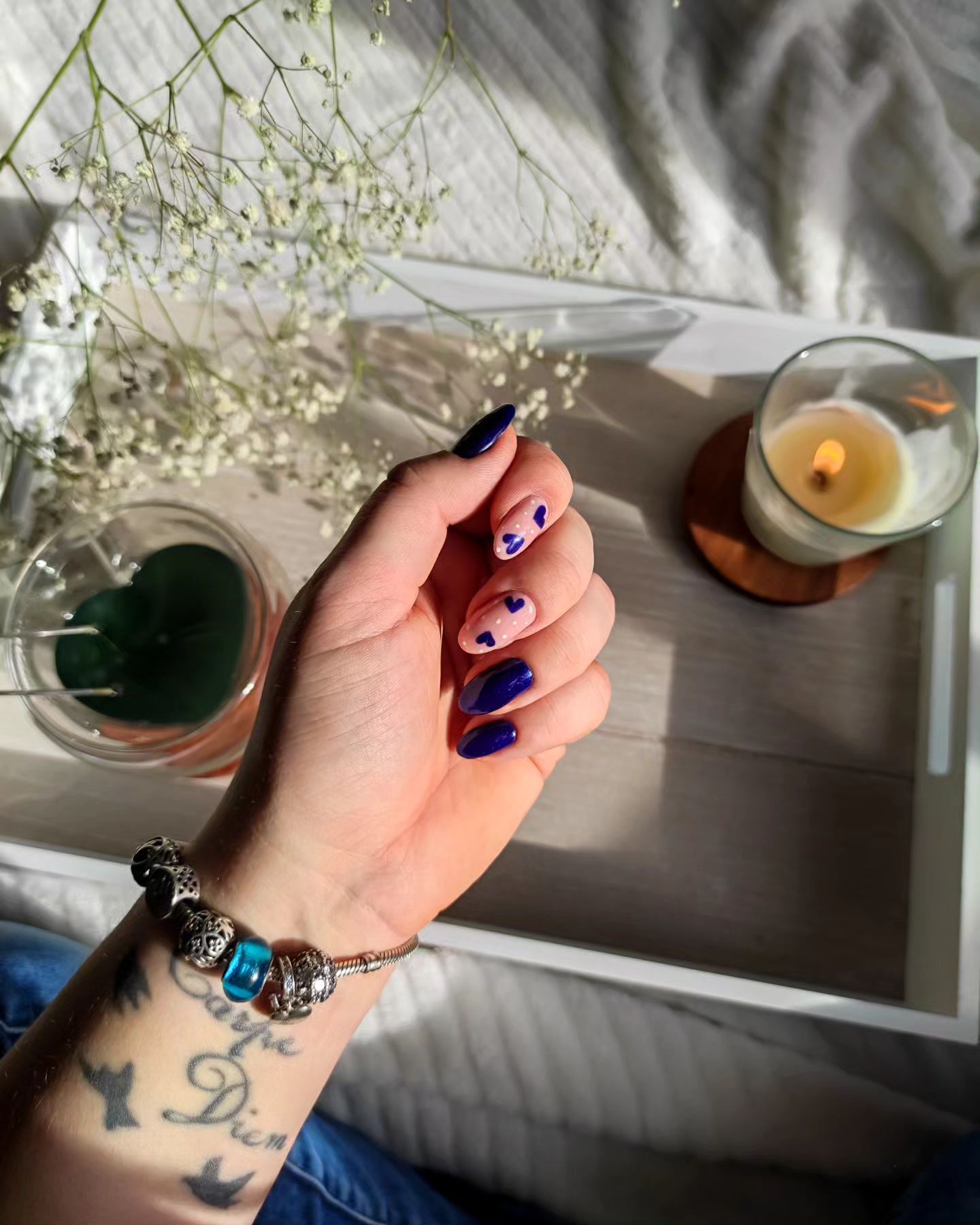 Stunning Blue and Lavender Polka Dot Nail Art