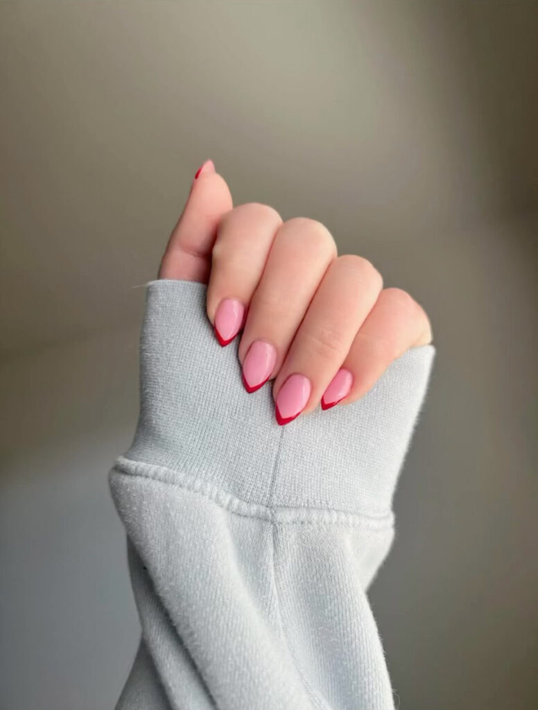 Romantic Pink Nails with Passionate Red Accent