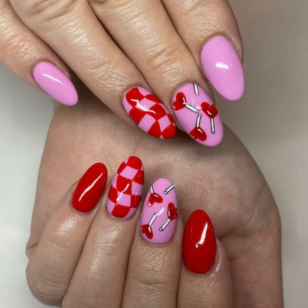 Whimsical Love-themed Nail Art for Valentine's Day