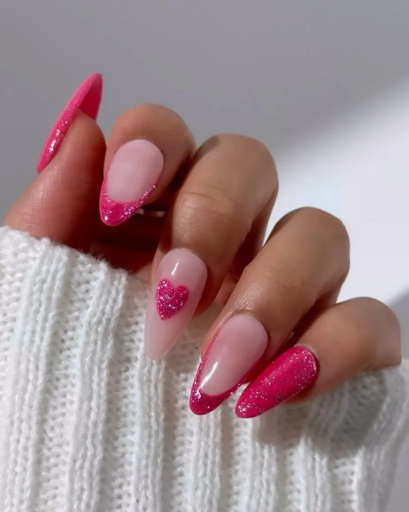 Valentine's Sparkle: Glittery Hearts on Sheer Pink